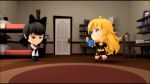  &gt;_&lt; 3d 3girls animated ball_of_string black_hair blake_belladonna blonde_hair cape chibi multiple_girls playing ruby_rose rwby rwby_chibi xd yang_xiao_long yarn 