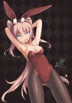  1girl animal_ears beigu blue_eyes breasts bunny_tail bunnysuit fang fishnet_pantyhose fishnets highres long_hair original pantyhose pink_hair rabbit_ears small_breasts standing tail twintails two_side_up 