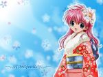  blue_eyes galaxy_angel japanese_clothes kimono milfeulle_sakuraba pink_hair 