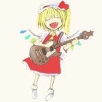  animated_gif blonde_hair cervus fang flandre_scarlet gif guitar hat instrument les_paul lowres ponytail touhou vampire wings 