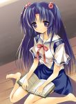  book bow clannad hair_bobbles hair_ornament ichinose_kotomi paco school_uniform serafuku twintails two_side_up 