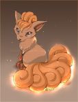  animal big_eyes brown_eyes cute fire fox_ears glowing pokemon six_tails tails vulpix 