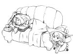  blanket book braid couch glasses glasses_removed hat kirisame_marisa long_hair monochrome patchouli_knowledge short_hair sleeping touhou yellow_eyes 