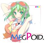  bust cleavage goggles gradient_hair green_eyes green_hair gumi headset large_breasts mizoguchi_keiji multicolored_hair ntype smile solo vocaloid wing_collar 