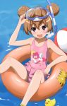  ball beachball brown_hair diving_mask double_bun flat_chest hair_buns innertube one-piece one-piece_swimsuit red_eyes rubber_duck scuba snorkel swimsuit toradora! youkan 