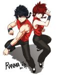  bare_shoulders braid chinese_clothes dual_persona fighting_stance genderswap male muscle ranma-chan ranma_1/2 saotome_ranma suha5588 tangzhuang wristband wristbands 