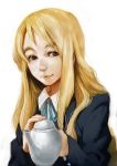  blue_eyes k-on! kotobuki_tsumugi lack long_hair realistic school_uniform solo tea teapot 