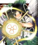  black_hair green_eyes hair_ribbon katahira_masashi pov_aiming radiation_symbol radioactive reiuji_utsuho ribbon touhou weapon 