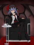 belt blue_hair clavis cup glowing glowing_eyes gothic hat red_eyes remilia_scarlet skirt stare teacup teapot touhou wings 