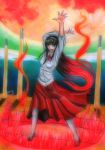  1girl flames hairband long_hair long_skirt melty_blood moon moonlight red_flames red_skirt skirt solo tohno tohno_akiha tsukihime vermilion 