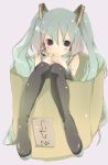  aqua_hair bad_id box girl_in_a_box hatsune_miku highres in_box in_container long_hair microphone monako smile thigh-highs thighhighs twintails vocaloid 