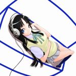  akiyama_mio bangs black_hair blue_eyes blunt_bangs dutch_angle headphones hime_cut k-on! kneehighs long_hair nanji panjandrum_(pixiv) ribbon school_uniform socks solo 