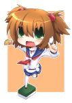  chibi fang green_eyes hair_bobbles hair_ornament kataoka_yuuki mahjong reku rex_(artist) saki school_uniform short_hair short_twintails skirt taco thigh-highs thighhighs twintails 