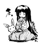blunt_bangs bunny cup hime_cut houraisan_kaguya long_skirt monochrome rabbit sitting skirt tokiame touhou