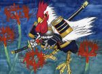  bird breastplate chicken flower gloves katana kote kusazuri pixiv_fantasia pixiv_fantasia_1 rooster samurai samurai_armor sheath sheathed sode spider_lily suneate sword weapon yabu_houki_gomi yaburebouki_akuta 