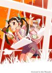  bag bakemonogatari brown_hair hachikuji_mayoi hair_ribbon hairband kneeling monogatari_(series) official_art reading red_eyes ribbon solo swing twintails watanabe_akio 