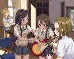  akiyama_mio guitar hirasawa_yui instrument k-on! kotobuki_tsumugi les_paul multiple_girls school_uniform tainaka_ritsu vest yamamoto_shima 