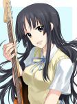  1girl akiyama_mio bass_guitar fura instrument k-on! long_hair school_uniform solo sweater_vest vest 