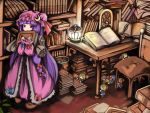 blonde_hair book desk doll hair_ribbon hat lantern library long_hair patchouli_knowledge purple_eyes purple_hair ribbon shanghai shanghai_doll short_hair touhou usual violet_eyes voile 