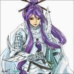  armor belt berserk blue_eyes cape cosplay creator_connection eggplant griffith griffith_(cosplay) kamui_gakupo kwmt long_hair male microphone parody ponytail purple_hair solo sword vocaloid weapon wings 