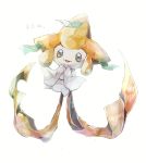  backlighting full_body highres jirachi manoko no_humans open_mouth pokemon pokemon_(creature) smile solo sparkle translation_request 
