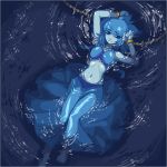  1girl blue_hair blue_skin bound bound_wrists chained_wrists chains dokur01 dress lapis_lazuli_(steven_universe) lying midriff navel on_back partially_submerged solo steven_universe water 