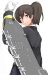  1girl brown_eyes brown_hair flight_deck gloves kaga_(jmsdf) kaga_(kantai_collection) kantai_collection open_mouth saizu_nitou_gunsou short_hair side_ponytail smile thumbs_up white_gloves 