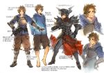  1boy alternate_costume armor armored_boots boots brown_hair dark_fencer_(granblue_fantasy) fighter_(granblue_fantasy) gran_(granblue_fantasy) granblue_fantasy grin hands_on_hips helmet hood hoodie multiple_views natsuno_(natsuno_a1) simple_background smile white_background wind wind_lift 