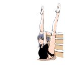  1girl arched_back arm_support female flexible full_body legs_up light_smile looking_at_viewer on_stomach simple_background solo tnsdl85 white_background yoga 