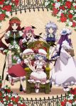  6+girls ahoge bat_wings blonde_hair blue_hair bow braid closed_mouth fang flandre_scarlet flower hair_bow hand_on_hip hands_together hat head_wings hong_meiling izayoi_sakuya koakuma long_coat long_hair looking_at_viewer lunamoon maid_headdress mob_cap multiple_girls open_mouth patchouli_knowledge railing red_rose remilia_scarlet rose silver_hair sitting smile standing the_embodiment_of_scarlet_devil the_memories_of_phantasm throne touhou twin_braids very_long_hair violet_eyes white_rose wings 