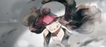  10s 1girl blood blurry brown_hair character_name clenched_teeth depth_of_field hat hat_over_one_eye manoko poke_ball pokemon pokemon_(game) pokemon_bw solo teeth touko_(pokemon) twitter_username upper_body 