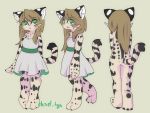  1girl artist_request brown_hair character_sheet dress female furry green_eyes leopard long_hair simple_background solo 
