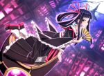  1girl black_hair blush character_request fan kaguyahime_(mary_skelter) mary_skelter mizunashi_(second_run) solo yellow_eyes 