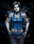  1girl abs black_hair breasts eyebrows female gin-1994 grey_eyes muscle navel pale_skin solo toned wii_fit wii_fit_trainer 