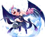  1boy blue_hair character_request copyright_request crystal dragon_wings ice open_mouth pants pointy_ears red_eyes sisikuku snowflakes solo wings 