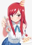  1girl blush breasts brown_eyes erza_scarlet fairy_tail large_breasts long_hair looking_at_viewer plate redhead spork tagme 