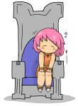  1girl blush breasts chibi final_fantasy final_fantasy_v highres kuto_tubuyaki lenna_charlotte_tycoon orange_shirt pink_hair shirt short_hair sitting sleeping solo throne 