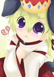  1boy 2000s_(style) aged_down alternate_hair_length alternate_hairstyle animal_ears blonde_hair broken_heart child commentary crown crying dog_boy dog_ears dog_tail english_commentary extra_ears heart japanese_clothes kemonomimi_mode long_hair looking_at_viewer maguro-chan male_focus ouran_high_school_host_club solo suou_tamaki tail tears violet_eyes 