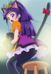  1girl animal_ears black_gloves cat_ears cat_tail fake_animal_ears gloves halloween haruyama_kazunori izayoi_liko long_hair looking_at_viewer mahou_girls_precure! pantyhose precure purple_hair solo tail violet_eyes 