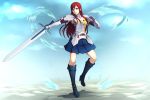  1girl bluefeather86 boots erza_scarlet fairy_tail highres long_hair redhead skirt sword weapon 