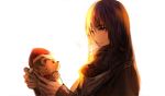  1girl alter_(silent_mute) brown_hair character_request copyright_request hat long_hair red_eyes santa_hat solo stuffed_animal stuffed_toy teddy_bear 
