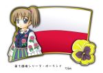  1girl blue_eyes brown_hair european_clothes flag murakami_senami poland polish_flag ponytail 