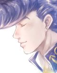  1boy anchor_symbol closed_eyes earrings face from_side gakuran higashikata_jousuke io_(ike_ike) jewelry jojo_no_kimyou_na_bouken male_focus neck pompadour profile purple_hair school_uniform smile solo stud_earrings 