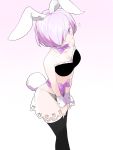  1girl animal_ears bare_shoulders bow bowtie bra breasts bunny_girl bunny_tail detached_collar fake_animal_ears fate/grand_order fate_(series) frilled_bra frills hair_over_one_eye neji_(ultramarinesunset) nightgown panties purple_hair rabbit_ears see-through shielder_(fate/grand_order) short_hair solo tail thigh-highs underwear violet_eyes wrist_cuffs 