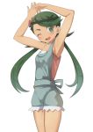  1girl ;d armpits arms_up blush flower green_eyes green_hair hair_flower hair_ornament long_hair mallow_(pokemon) niizuka_(c-drop) one_eye_closed open_mouth pokemon pokemon_(game) pokemon_sm simple_background smile solo twintails white_background 