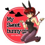  1girl animal_costume animal_ears animal_tail bare_shoulders biifun braid bunny_costume bunny_tail extra_ears fake_animal_ears genderswap kneeling looking_at_viewer rabbit_ears ranma-chan ranma_1/2 red_eyes redhead saotome_ranma simple_background single_braid sleeveless solo tail white_background 