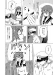  1boy 1girl adjusting_clothes adjusting_hat admiral_shiro_(shino) akebono_(kantai_collection) bangs bell blush chair checking_watch clenched_teeth closed_eyes comic covered_eyes curtains door epaulettes flower greyscale hair_bell hair_flower hair_ornament hat indoors kantai_collection military military_hat military_uniform monochrome neckerchief peaked_cap pen pleated_skirt sanpaku school_uniform serafuku shino_(ponjiyuusu) side_ponytail sitting skirt standing sweatdrop teeth translation_request uniform upper_body wall wrist_grab 