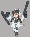  1girl cat female flat_color full_body furry green_eyes hat open_mouth pizzacat_(tropios) police_uniform simple_background solo 