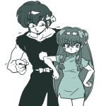  1boy 1girl china_dress collarbone hibiki_ryouga long_hair looking_at_another monochrome official_style ranma_1/2 shampoo_(ranma_1/2) thigh-highs twintails upper_body wantan-orz 