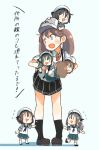  6+girls bangs black_hair black_skirt brown_hair carrying_under_arm climbing commentary_request dangling error_musume fairy_(kantai_collection) fang flying_sweatdrops grey_hair hair_between_eyes hair_ribbon hand_up hands hat kantai_collection kitsuneno_denpachi looking_back magatama multiple_girls open_mouth outstretched_arms pleated_skirt ponytail ribbon ryuujou_(kantai_collection) sailor_collar sailor_hat sailor_shirt school_uniform serafuku shirt short_hair sketch skirt smile sock_pull socks suspenders translation_request twintails visor_cap white_shirt 